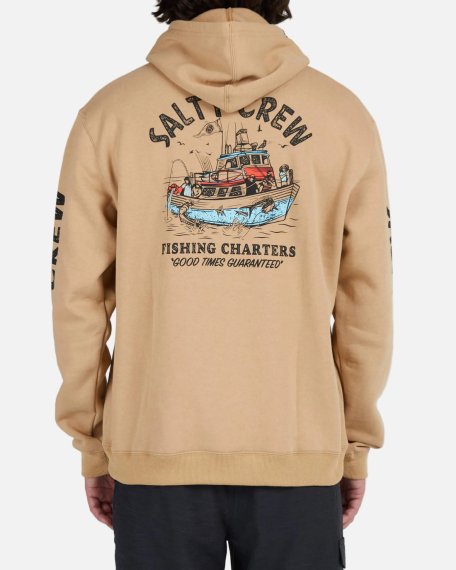 Salty Crew Fishing Charters Hooded Fleece Sandstone in der Gruppe Kleidung & Schuhe / Kleidung / Pullover / Hoodies bei Sportfiskeprylar.se (0804046385486r)