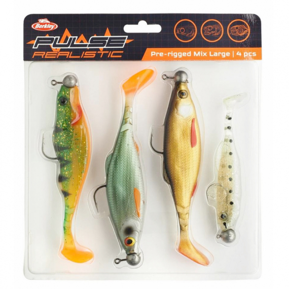 Berkley Pulse Realistic Pre-Rigged Mix Large (4-pack) in der Gruppe Köder / Gummiköder / Barsch Gummifische & Zander Gummifische bei Sportfiskeprylar.se (1571048)