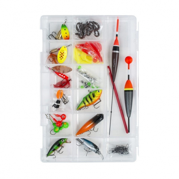 Fladen Target Barsch Box m. Köder und Zubehör in der Gruppe Verwahrung / Boxen & Dosen / Köderboxen bei Sportfiskeprylar.se (16-7598)