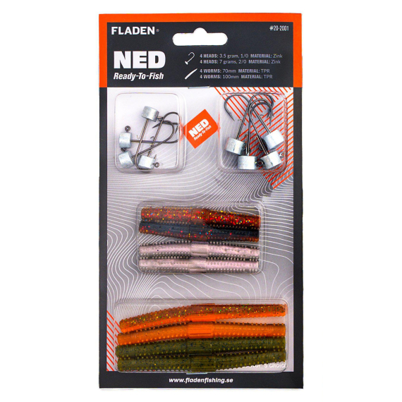 Fladen NED ready to fish 8 heads 8 worms in der Gruppe Köder / Gummiköder / Krebse & Creaturebaits / Ned Rig Köder bei Sportfiskeprylar.se (20-2001)