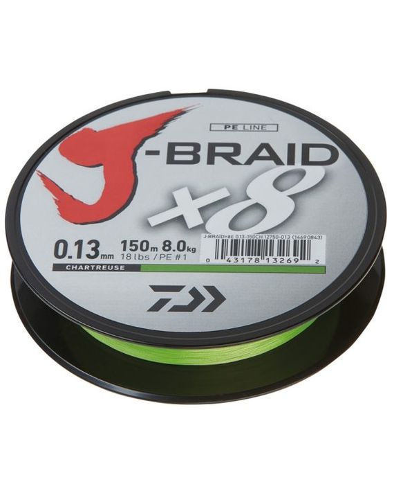 Daiwa J-Braid X8 150m Chartreuse in der Gruppe Schnüre / Geflochtene Schnüre bei Sportfiskeprylar.se (200154r)