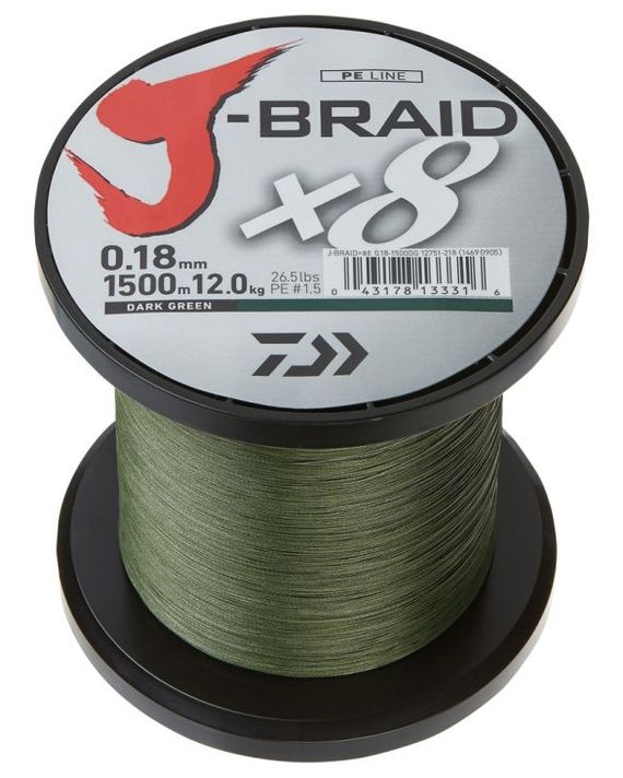 Daiwa J-Braid X8 1500m Dark Green in der Gruppe Schnüre / Geflochtene Schnüre bei Sportfiskeprylar.se (200200r)