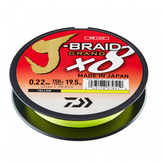 Daiwa J-Braid Grand X8 0.18mm 135m Yellow 26LB in der Gruppe Schnüre / Geflochtene Schnüre bei Sportfiskeprylar.se (210649)