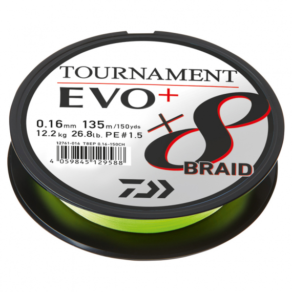 Daiwa Tournament X8 Braid Evo+ Chartreuse 135m in der Gruppe Schnüre / Geflochtene Schnüre bei Sportfiskeprylar.se (216401r)