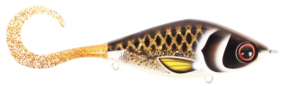TrueGlide Guppie Jr, 11cm, 70gr - Spotted Bullhead - Gold Glitter in der Gruppe Köder / Tail Köder & Hybrid Köder bei Sportfiskeprylar.se (29-EG208A-TR008)