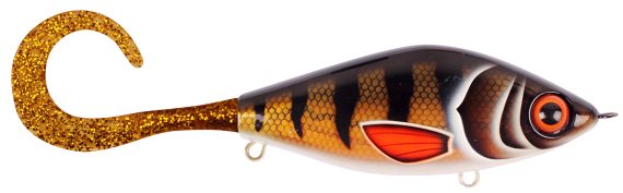TrueGlide Guppie Down Size, 9cm, 35gr - Golden Perch - Gold/Gold Glitter in der Gruppe Köder / Tail Köder & Hybrid Köder bei Sportfiskeprylar.se (29-EG208B-TR003)