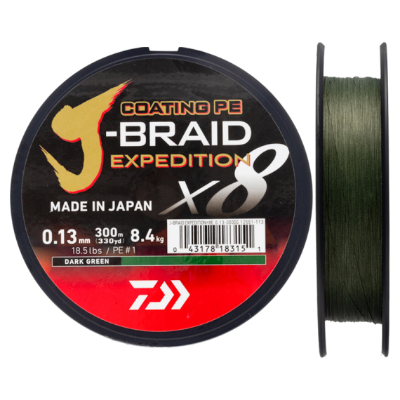 Daiwa J-Braid Expedition x8E 300m Dark Green in der Gruppe Schnüre / Geflochtene Schnüre bei Sportfiskeprylar.se (32-222773r)