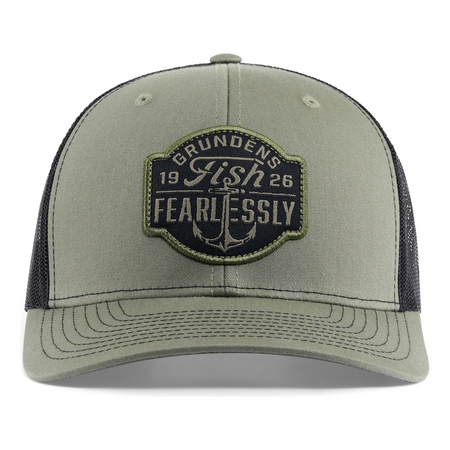 Grundéns Fish Fearlessly Trucker Loden in der Gruppe Kleidung & Schuhe / Kappen & Kopfbedeckungen / Caps / Trucker-Kappen bei Sportfiskeprylar.se (50231-353-0001)