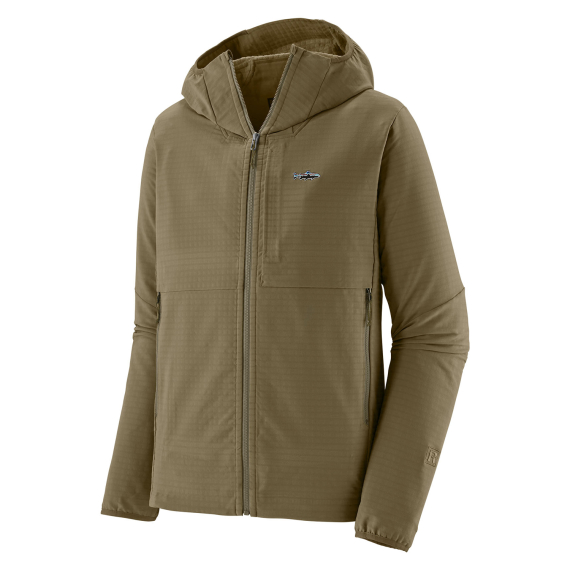Patagonia M\'s R1 TechFace Fitz Roy Trout Hoody Dark Ash in der Gruppe Kleidung & Schuhe / Kleidung / Pullover / Fleece-Pullover bei Sportfiskeprylar.se (81786-DKAS-Sr)