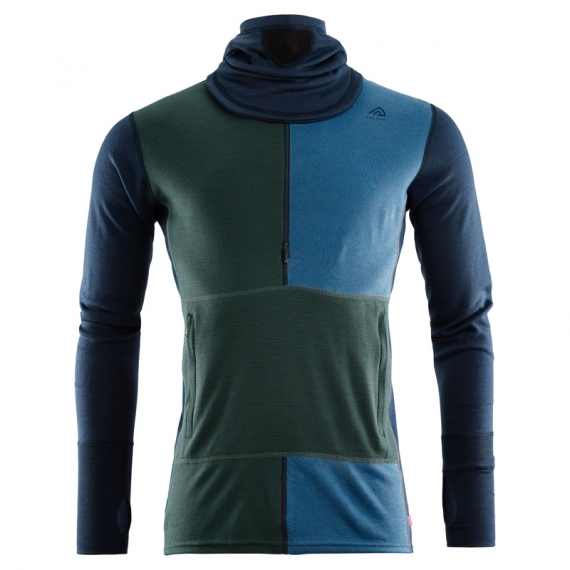 Aclima WarmWool Hoodsweater w/zip M\'s Navy Blazer/Green Gables/Coastal Fjord in der Gruppe Kleidung & Schuhe / Kleidung / Schichten & Unterwäsche / Baselayer-Oberteile bei Sportfiskeprylar.se (90-107465r)