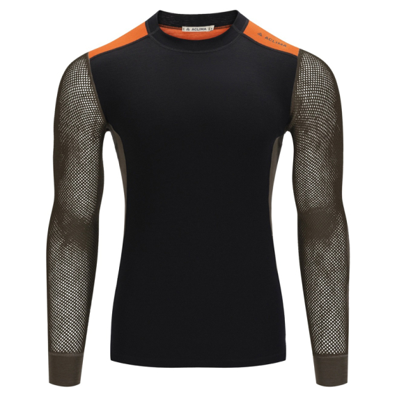 Aclima WoolNet Hybrid Crewneck M\'s Jet Black/Tarmac/Gold Flame in der Gruppe Kleidung & Schuhe / Kleidung / Schichten & Unterwäsche / Baselayer-Oberteile bei Sportfiskeprylar.se (90-110008r)