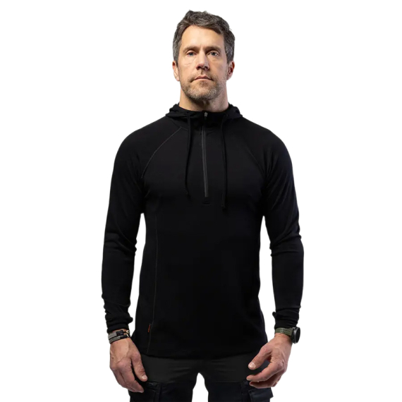 Beyond Nordic BN105 M\'s Merino Half Zip Hoodie Onyx Black in der Gruppe Kleidung & Schuhe / Kleidung / Baselayer & Unterwäsche / Baselayer-Oberteile bei Sportfiskeprylar.se (BN105-M-BLACK-2XLr)
