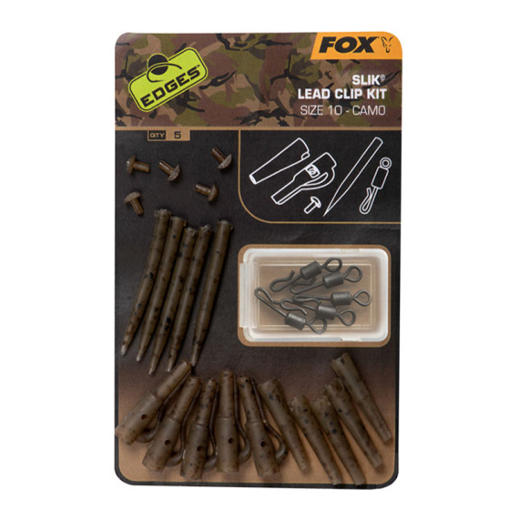 Fox Edges Camo Slik Lead Clip Kit Size 10 5-pack in der Gruppe Haken & Zubehör / Rig Zubehör / Andere Rig-Zubehör bei Sportfiskeprylar.se (CAC779)