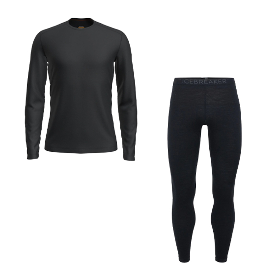 Icebreaker Mens 200 Oasis LS Crewe & Leggings Black in der Gruppe Kleidung & Schuhe / Kleidung / Schichten & Unterwäsche / Baselayer-Set bei Sportfiskeprylar.se (IVEBREAKERSET)