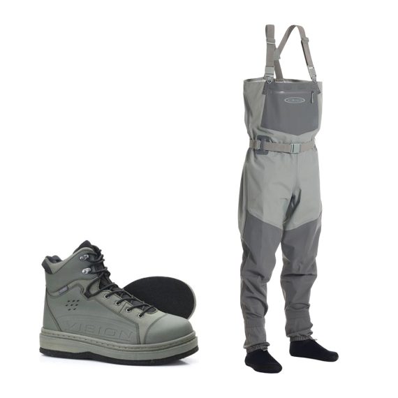 Vision Koski Grey & Koski Green 2.0 Felt Sole Wading Kit in der Gruppe Kleidung & Schuhe / Wathosen & Watschuhe / Watangel Sets bei Sportfiskeprylar.se (KOSKIGREYKOSKIFILT)