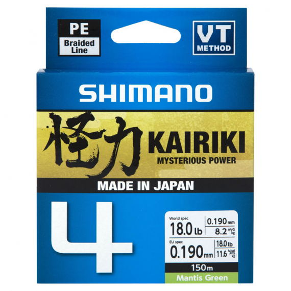 Shimano Kairiki 4, 150m Mantis Green - 0.20mm 13.8kg in der Gruppe Schnüre / Geflochtene Schnüre bei Sportfiskeprylar.se (LDM54TE2020015G)