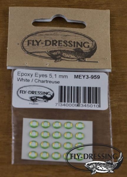 Epoxy Eyes 5,1mm, White/Chartreuse in der Gruppe Haken & Zubehör / Fliegenbinden / Fliegenbindematerial / Augen bei Sportfiskeprylar.se (MEY3-959)