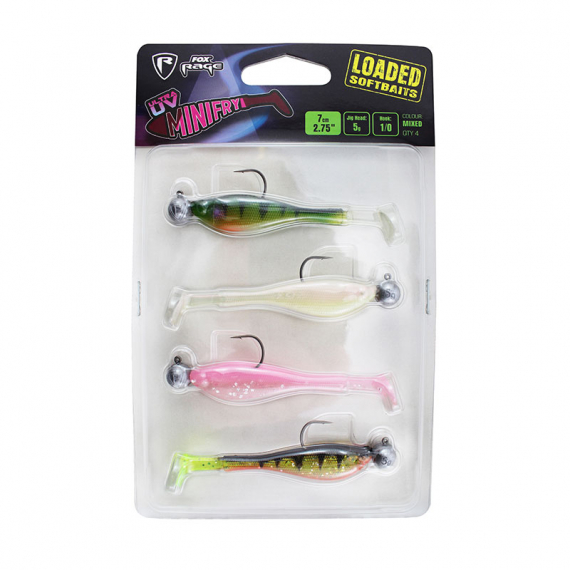 Fox Rage UV Mini Fry Loaded Mix Pack 7cm 5g 1/0 in der Gruppe Köder / Gummiköder / Barsch Gummifische & Zander Gummifische bei Sportfiskeprylar.se (NMC026)