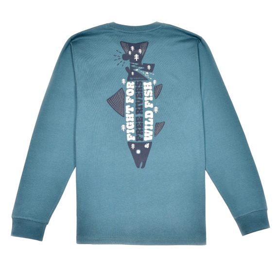 Frödin \'Free Rivers & Wild Fish\' Long-Sleeve T-Shirt - Earth Blue in der Gruppe Kleidung & Schuhe / Kleidung / Pullover / Langärmlige T-Shirts bei Sportfiskeprylar.se (OT-FRLSBLr)