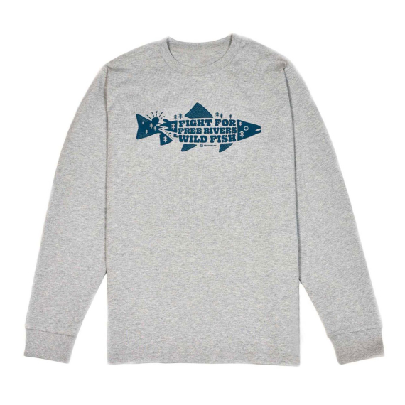 Frödin \'Free Rivers & Wild Fish\' Long-Sleeve T-Shirt - Heather Grey in der Gruppe Kleidung & Schuhe / Kleidung / Pullover / Langärmlige T-Shirts bei Sportfiskeprylar.se (OT-FRLSGLr)