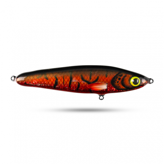 Pineslope Lures Beef Jerky Shallow 22cm, 130g - Röd/Svart Glitter in der Gruppe Köder / Handgefertigte Köder / Handgefertigte Jerkbaits bei Sportfiskeprylar.se (PSLBJS22-8)