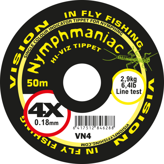 Vision Nymphmaniac Hi-Viz Yellow Tippet 50m in der Gruppe Haken & Zubehör / Vorfächer & Vorfachmaterial / Vorfachmaterial / Vorfachmaterial Fliegenfischen bei Sportfiskeprylar.se (VN3r)