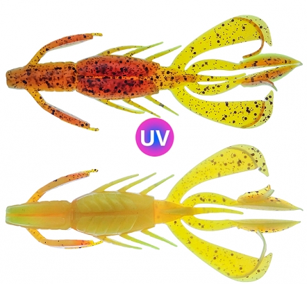 PerchFight Crayfish 4.4\'\' 5-Pack , Motoroil Glitter Orange in der Gruppe Köder / Gummiköder / Krebse & Creaturebaits / Krebsköder bei Sportfiskeprylar.se (Z-PC44-MGO)
