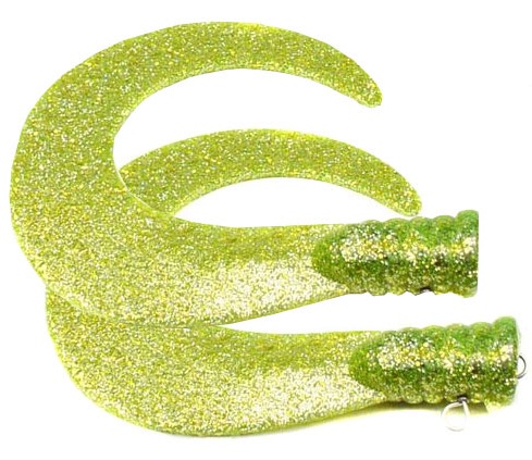 SvartZonker Big Tail (2-pack) - Chartreuse glitter in der Gruppe Köder / Gummiköder / Extra Tails & Curlys bei Sportfiskeprylar.se (ZS101101)