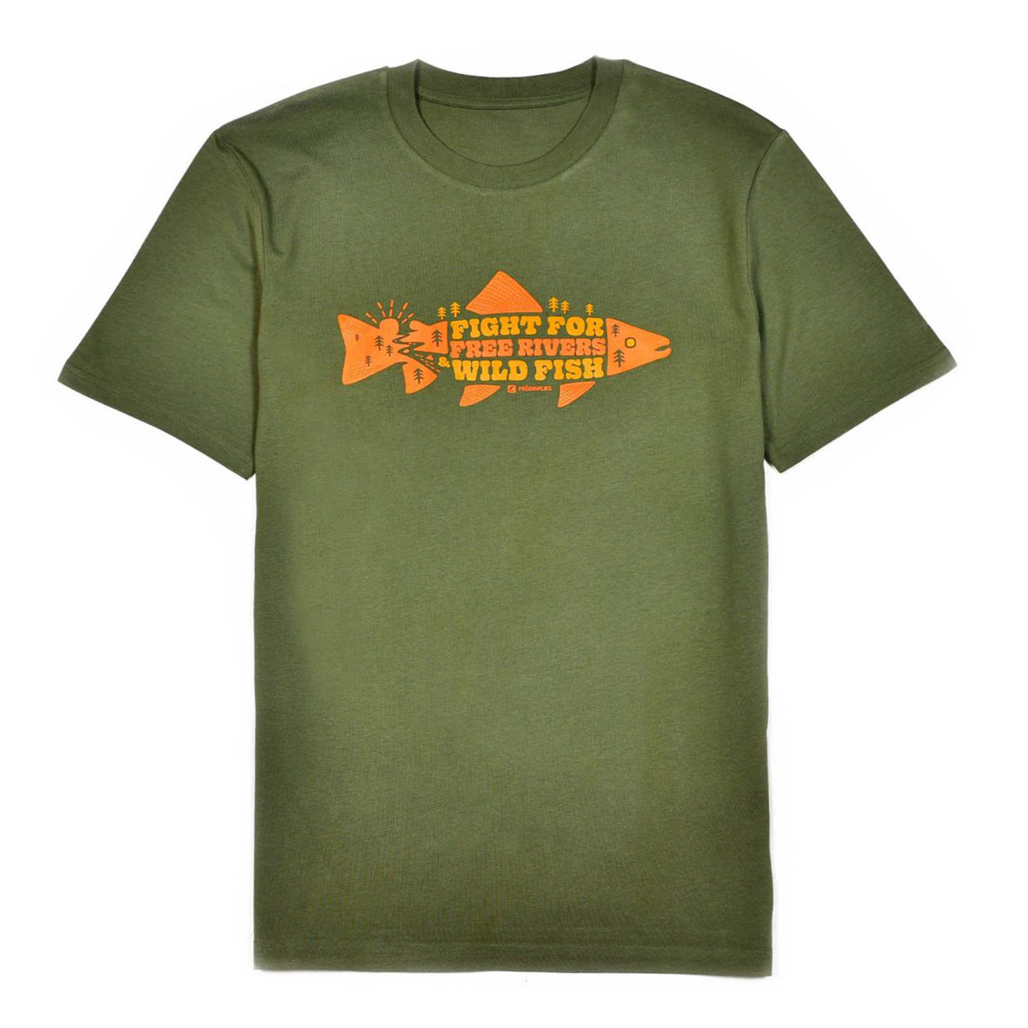 Frödin \'Free Rivers & Wild Fish\' T-Shirt - Khaki Green