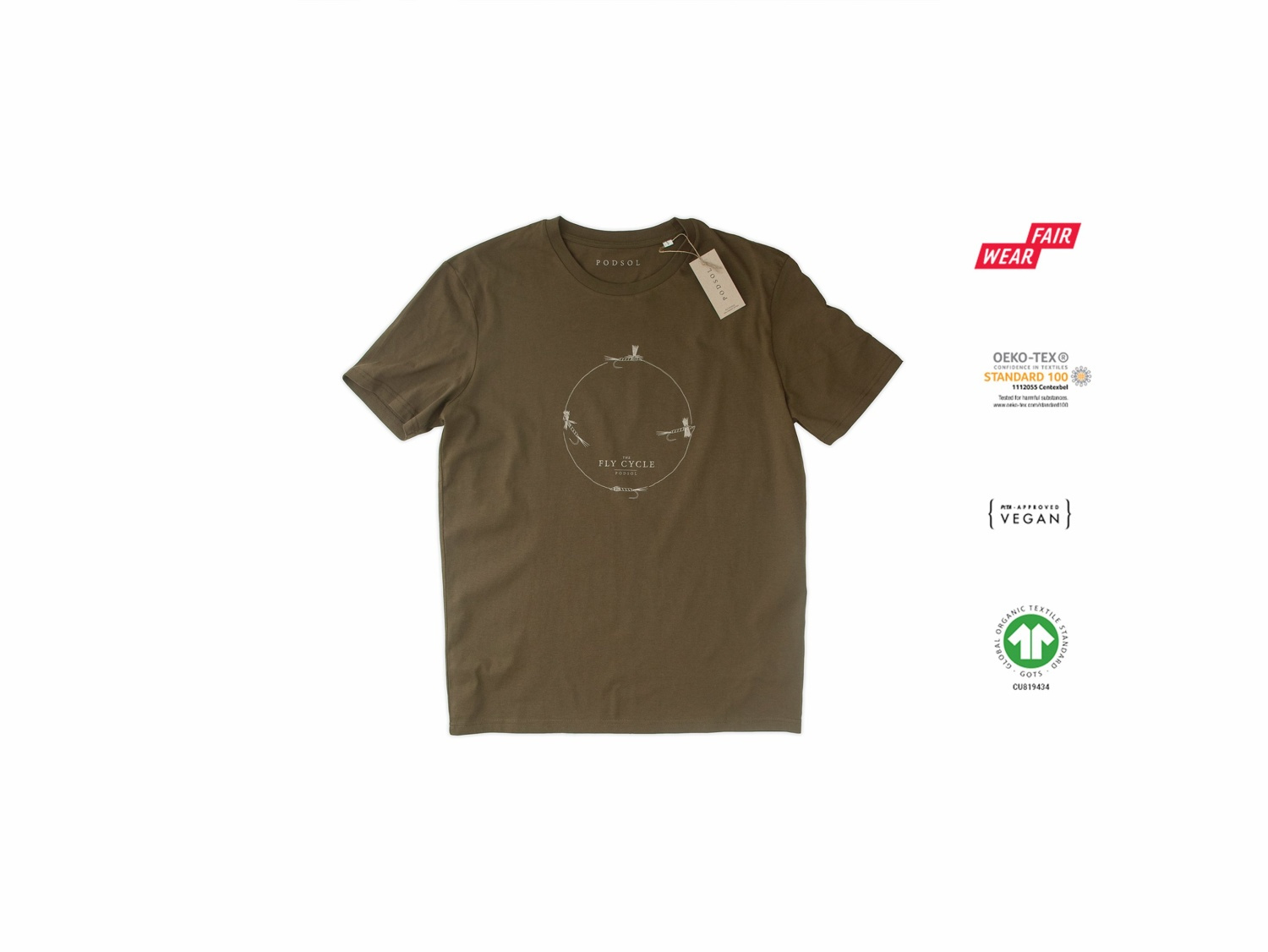 PODSOL T-Shirt Fly Cycle Organic Cotton British Khaki S